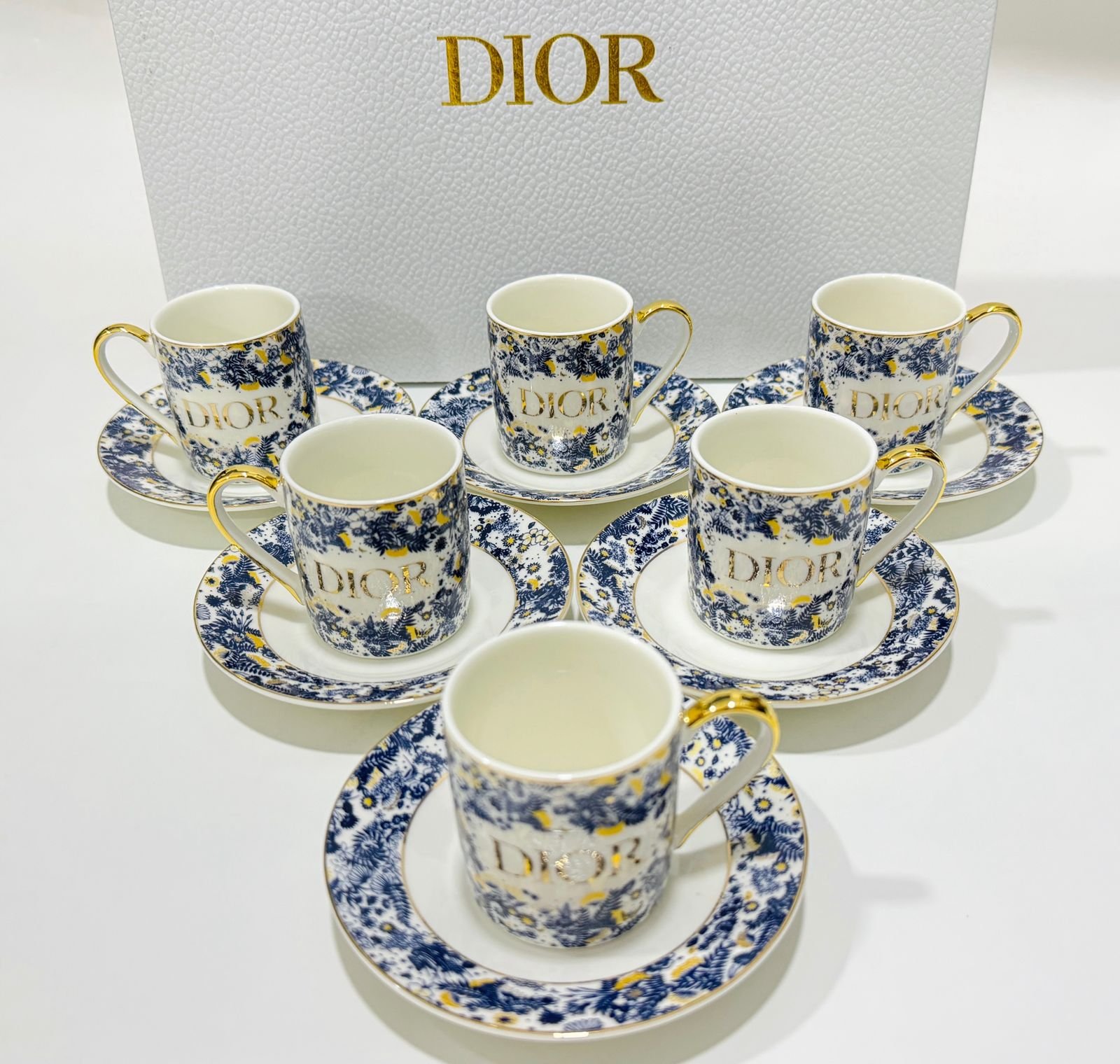 Blue and white Turkish coffee set of six